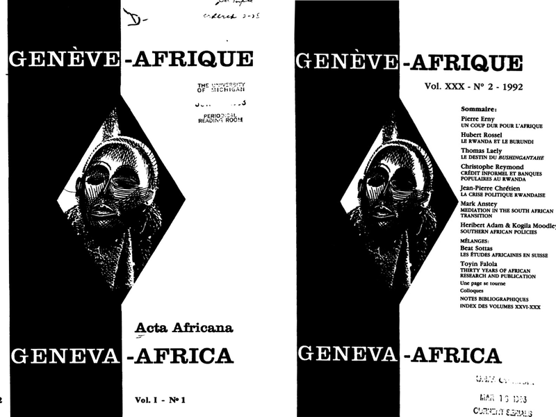 Covers of first and last issue of the journal Geneva-Africa