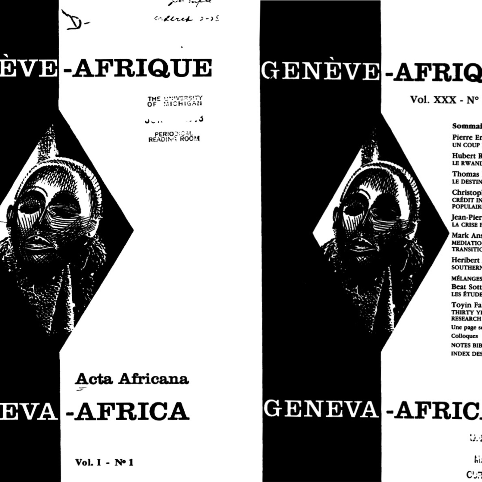 Covers of first and last issue of the journal Geneva-Africa