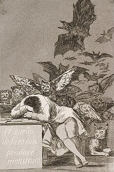 Radierung von Francisco Goya (1799, public domain): Der Schlaf der Vernunft gebiert Ungeheuer